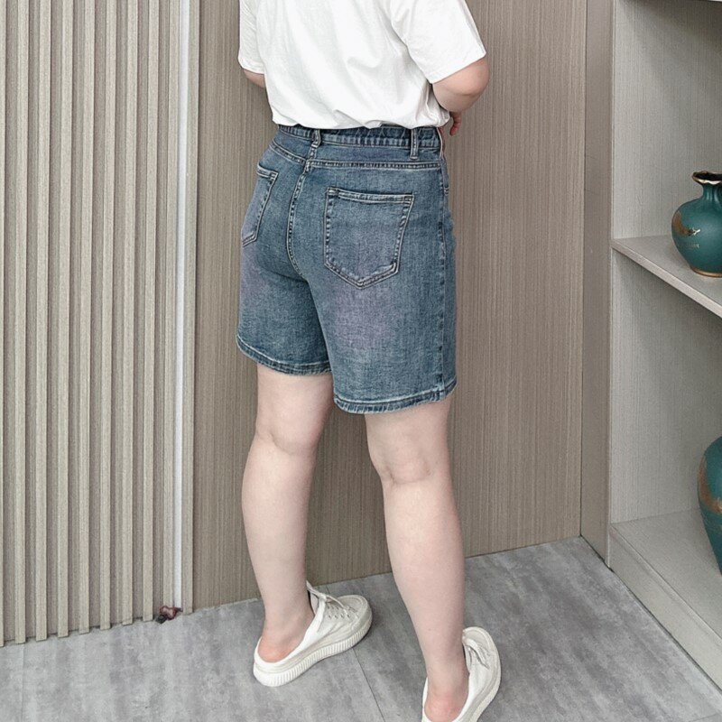 Calça jeans feminina de cintura alta, tamanho grande, elástica, casual quente, solta, jeans de perna larga, verão, qualidade