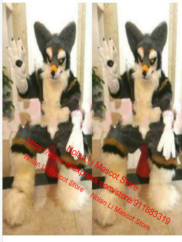 Heißer Verkauf Langhaarigen Husky Hund Fuchs Wolf Maskottchen Kostüm Unisex Cartoon Anzug Cosplay Geburtstag Party Erwachsene Größe Urlaub Geschenk 1054