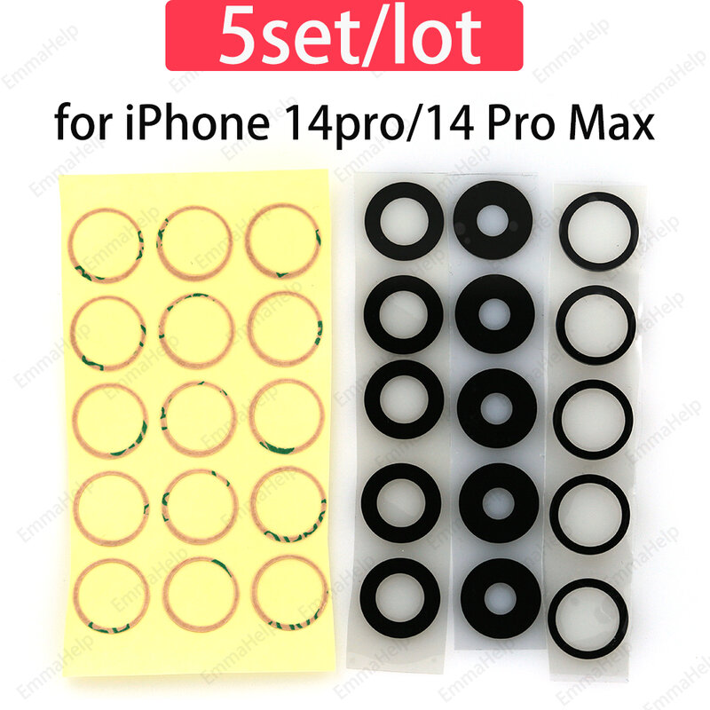 Lentille en verre de caméra arrière avec adhésif, objectif pour iPhone 14 Plus, 11, 12, 13 Pro, X, XS Max, 13Mini, 5 ensembles/paquet