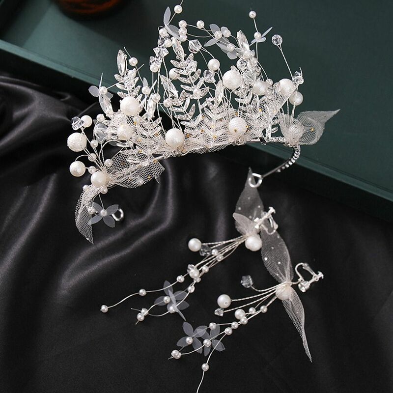 Cristal cabelo aro com pérola flor, cocar do casamento, nupcial coroa, brincos de tiara set, strass Headwear