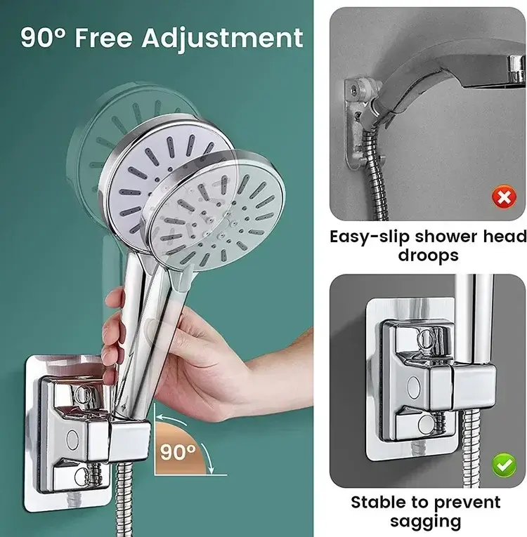 Uchwyt na głowicę prysznicową ABS Naścienny stojak prysznicowy Samoprzylepny, regulowany, obrotowy uchwyt ręczny Akcesoria łazienkowe