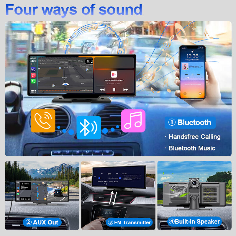 Cámara de salpicadero ADAS para coche, grabadora de vídeo con Mirror Link, Carplay y Android, DVR, 5G, WiFi, navegación GPS, 10,26"
