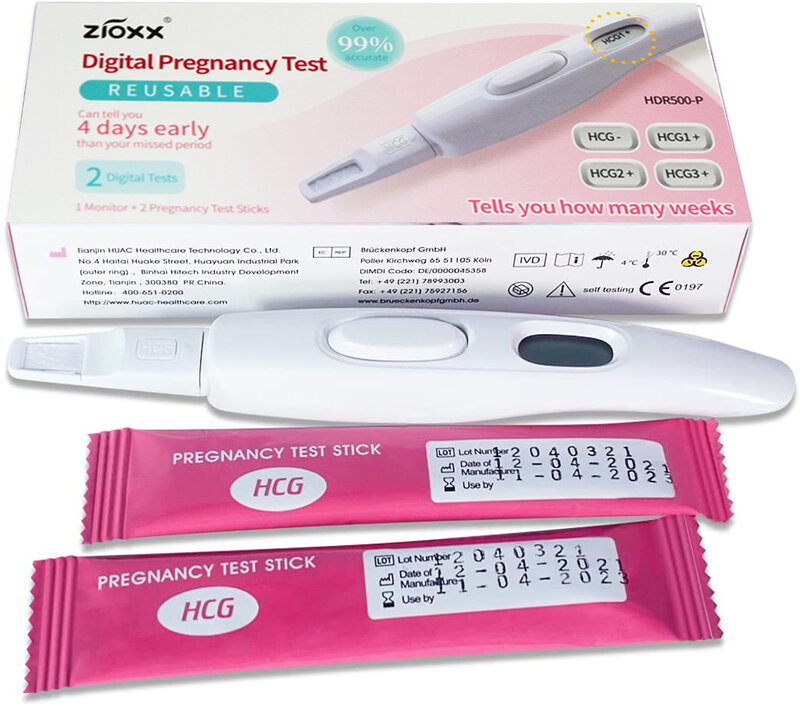 Zioxx-Kit de prueba de resultados tempranos para mujeres, prueba de embarazo con indicador de semanas inteligente, precisión del 99%, Kits de prueba HCG, medición de orina