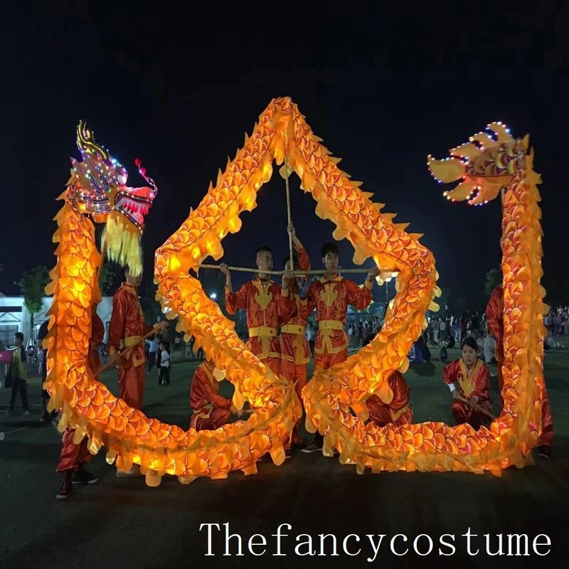 10M 8 Studenten Lengte Zijde Led Lights Print Stof Chinese Dragon Dance Stage Prop Parade Folk Festival Kostuum