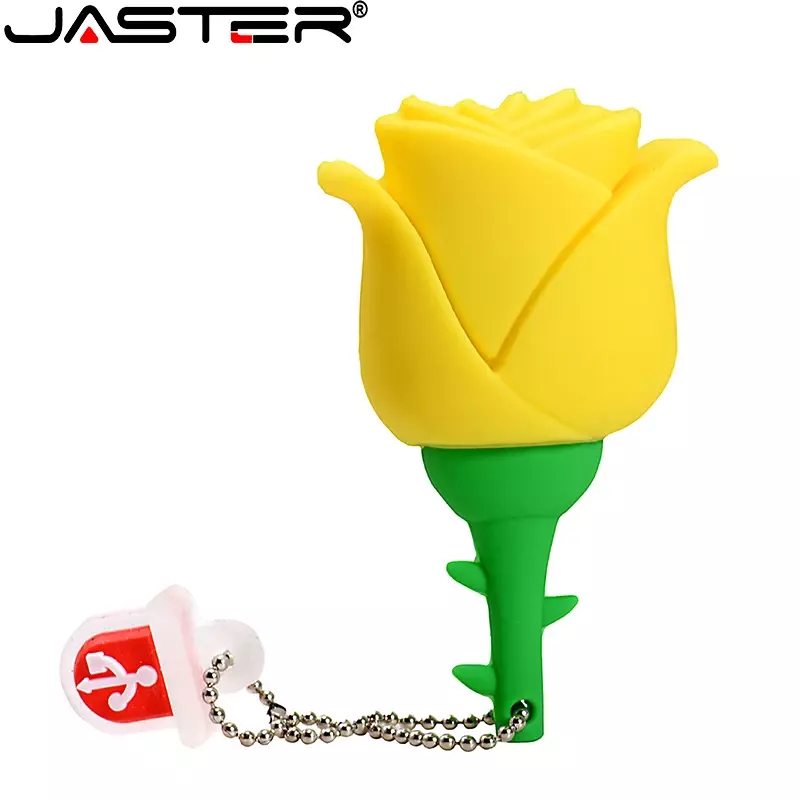 JASTER Red Flowers USB Flash Drives 128GB Pink Memory Stick 64GB Creative Gift for Kids Pen Drive 32GB Free Key Chain Pendrive