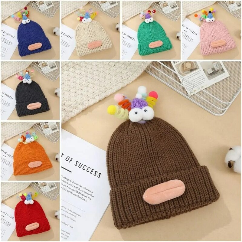 Wool Crotch Sausage Mouth Braid Beanie Sausage Mouth Cloth Accessories Cartoon Knitting Hat Knitting Candy Colored