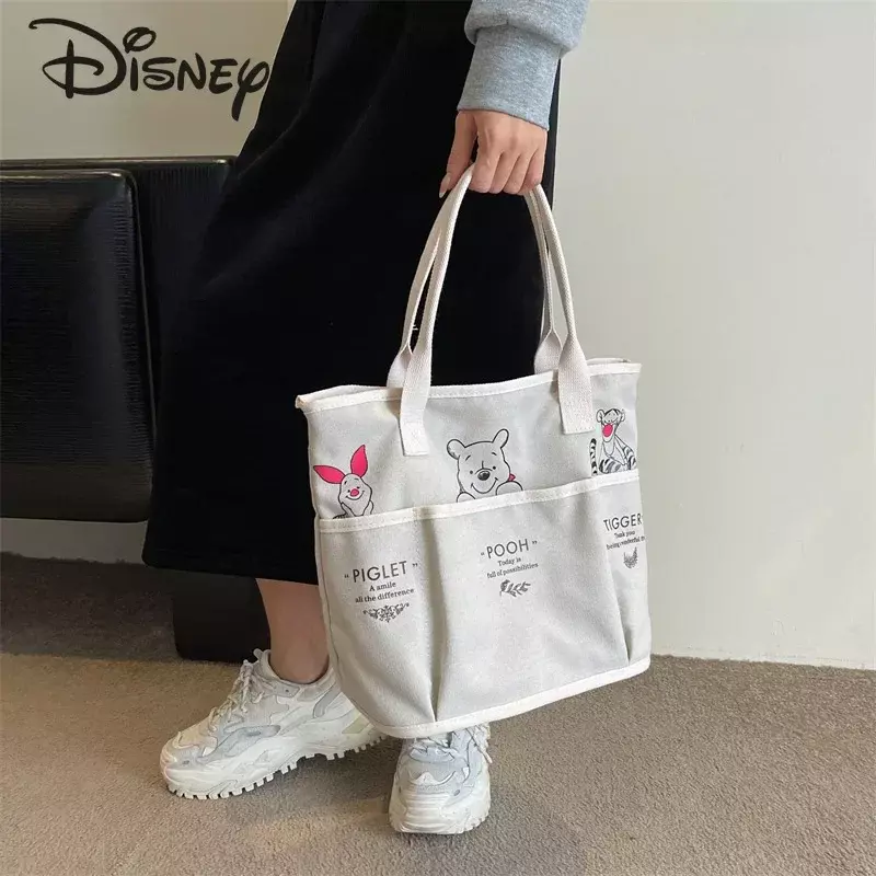 Новая женская сумка Disney с медведем Винни, модная и высококачественная женская сумка через плечо, женская сумка большой вместимости с мультяшным рисунком