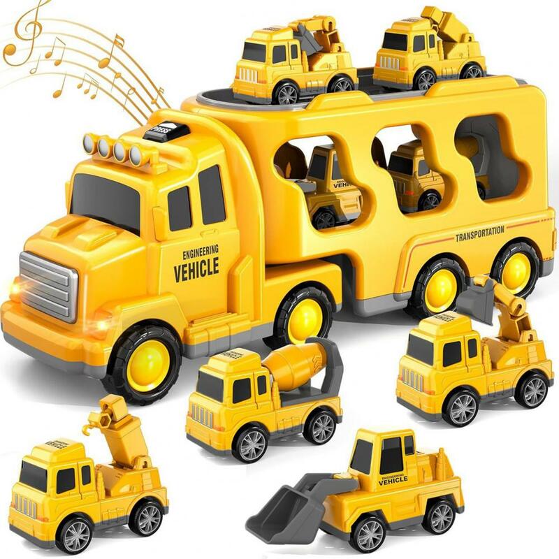 Pädagogische LKW-Spielzeug Doppels ch ichten fahren Bau fahrzeug Spielzeug mit Musik Licht bewegliche Gelenke ziehen Autos lustig für Jungen zurück