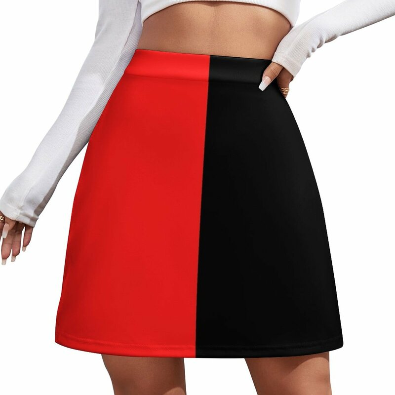Half red Half black Mini Skirt Skirt satin festival outfit women