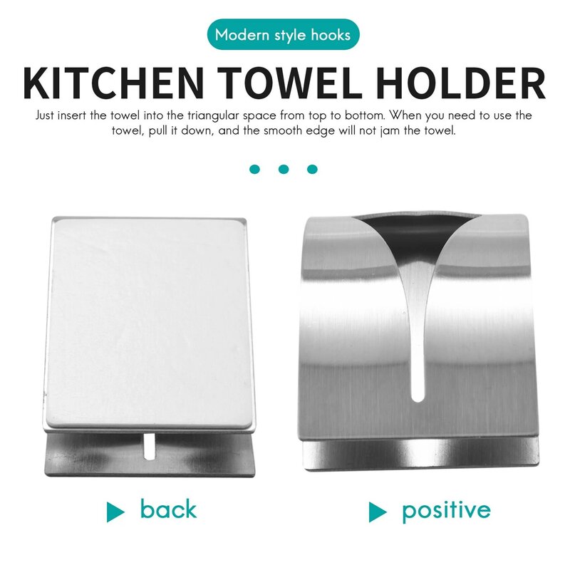 Supporto per gancio per asciugamano autoadesivo da 4 pezzi, gancio per asciugamano da cucina in acciaio inossidabile montaggio a parete Non forato
