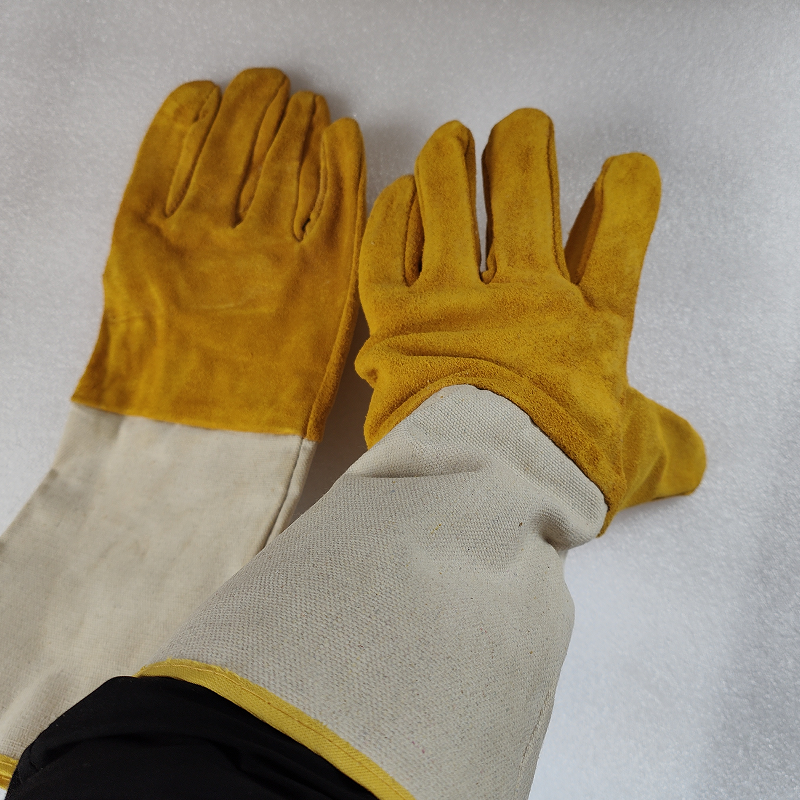 Welding Gloves Leather Long Wear-resistant Welding Welder Protective Gloves Canvas Sleeve
