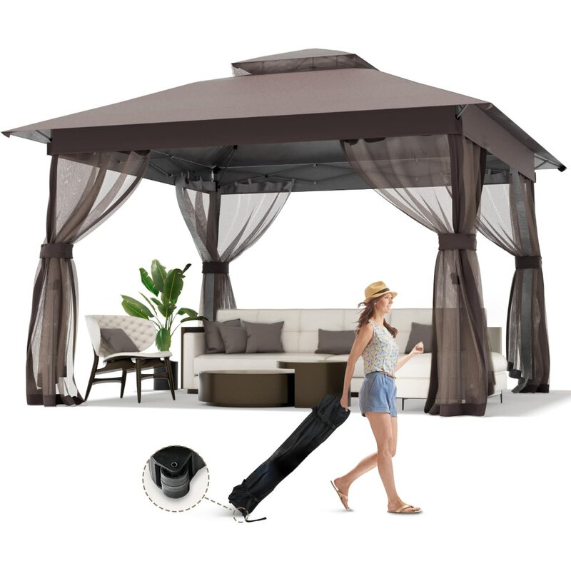 11x11 outdoor pop-up pavilion - double roof ventilated terrace pavilion canopy, used for backyard shading platform, garden lawn