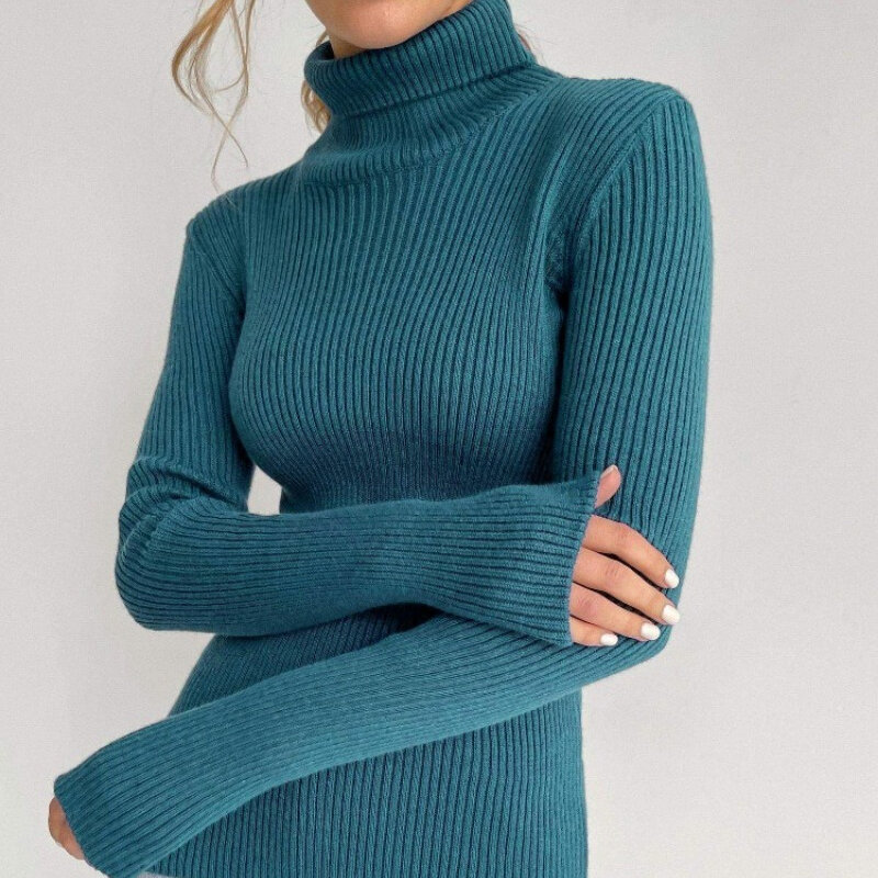 2023 Knitted Turtleneck Sweaters Women Autumn Long Sleeve Winter Fashion Pullover Sweater Jumper Tops Casual Slim Clothes 28758