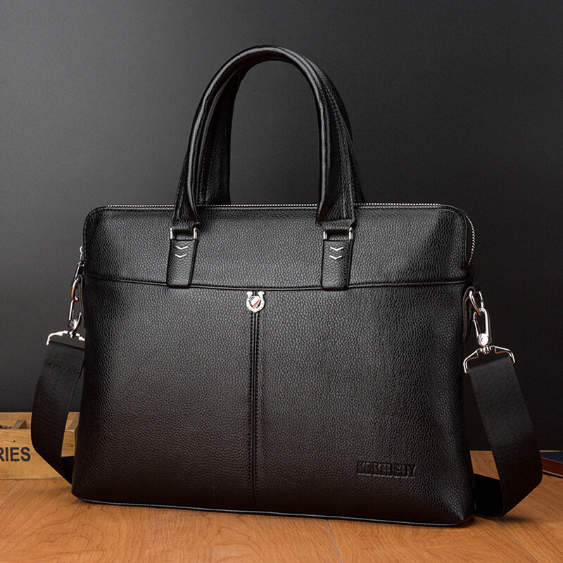 Business Men Zipper Briefcases Executive PU Leather Man Handbag For Documents Luxury Shoulder Messenger Bag Male Laptop