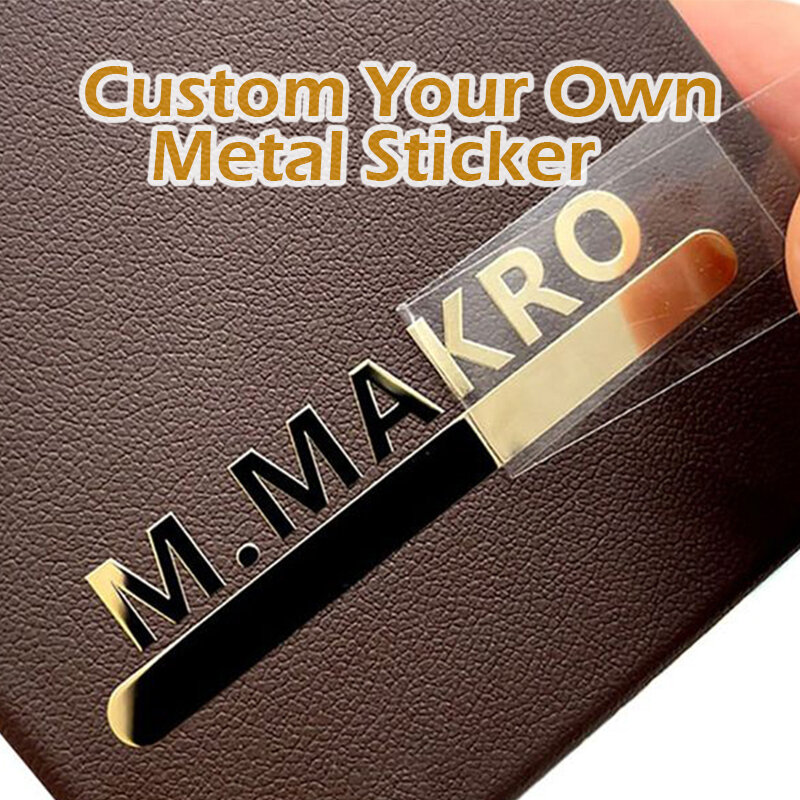 Pegatina de transferencia de Metal en relieve 3d, logotipo personalizado, OEM, oro, impermeable, 100 piezas