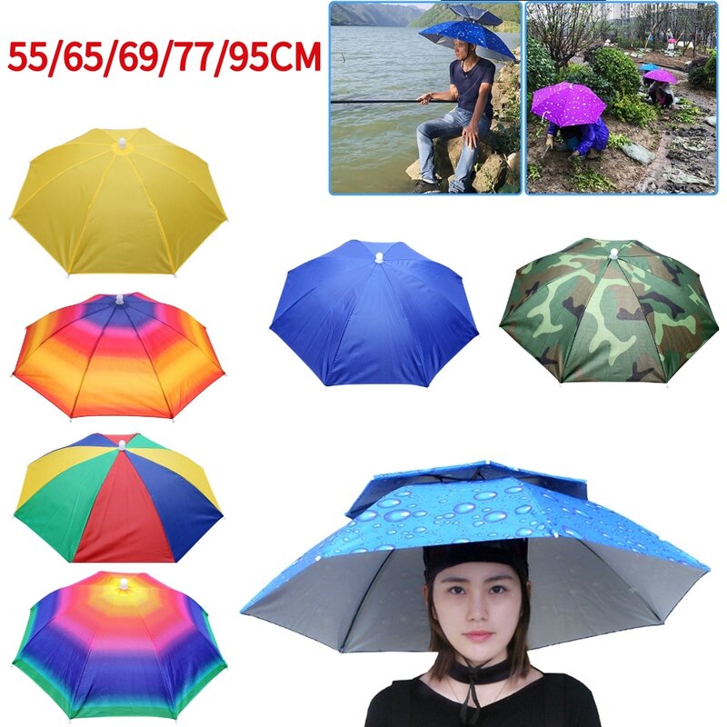 Tragbarer Regenschirm hut faltbar im Freien Angeln Sonnenschutz wasserdicht Camping Kopf bedeckung Strand Kopf Hüte Angel hut 55-95cm