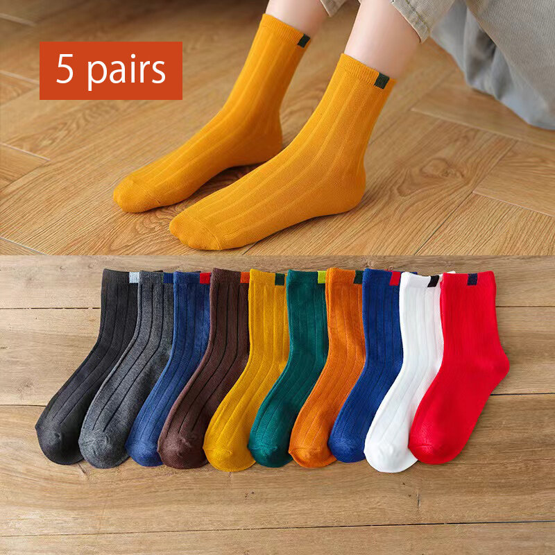 Calcetines cortos deportivos para mujer, medias de estilo japonés, Harajuku, arcoíris, 5 pares