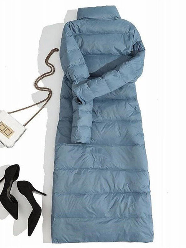 Fitaylor-Chaqueta larga de cuello alto para mujer, abrigo de plumón de pato blanco con doble botonadura, Parkas cálidas para la nieve, ropa de invierno