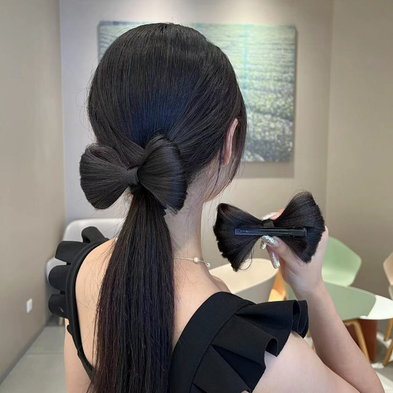 Fashion wanita Styling alat sintetis busur rambut Bun Sanggul klip rambut palsu alami busur Wig jepit rambut hiasan kepala aksesoris rambut