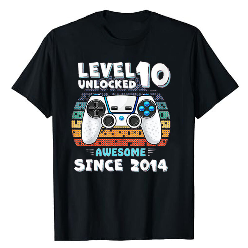Level 10 Unlocked Awesome Since 2014 Gaming 10th Birthday T-Shirt Born in 2014 Video Gamer Tee Tops Cool Sons Nephew B-day Gifts