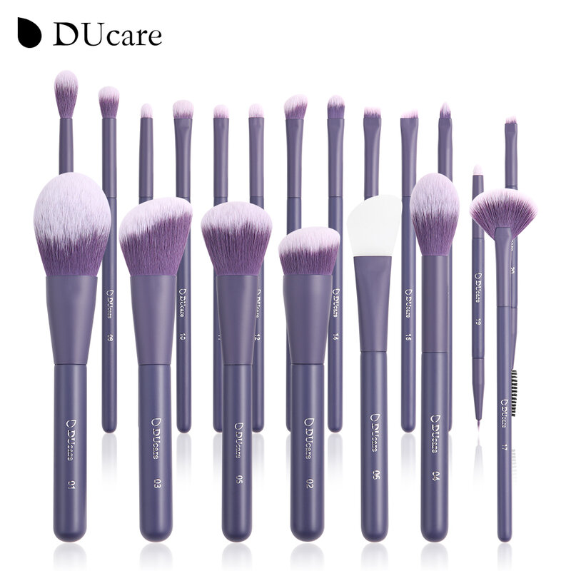 DUcare LAVENDER 20Pcs Makeup Brushes Set Synthetic Foundation Eyeshadows Concealer Blush Brushes Hair Silicone Face Mask Brush