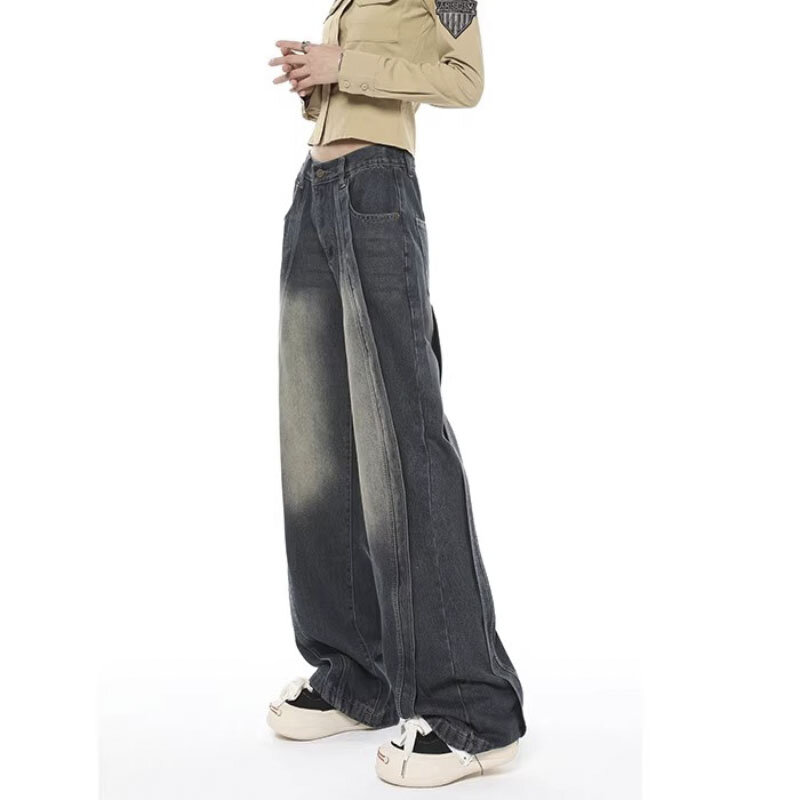 Винтажные дизайнерские джинсы Y2K, уличная одежда с широкими штанинами и высокой талией, мешковатые джинсовые брюки высокого качества для мам