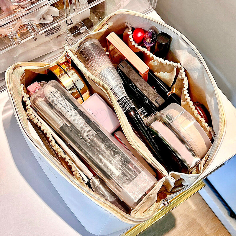 Grote Pu Lederen Travel Cosmetische Tas Voor Vrouwen Cosmetische Organizer Hoge Capaciteit Make-Up Bag Storage Pouch Voor Vrouwelijke Make-Up doos