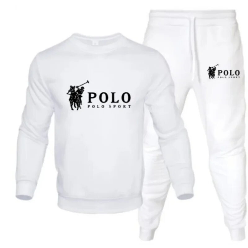 Conjunto esportivo estilo casual masculino, camisa com gola redonda e calça de lã, letras impressas, 2 peças