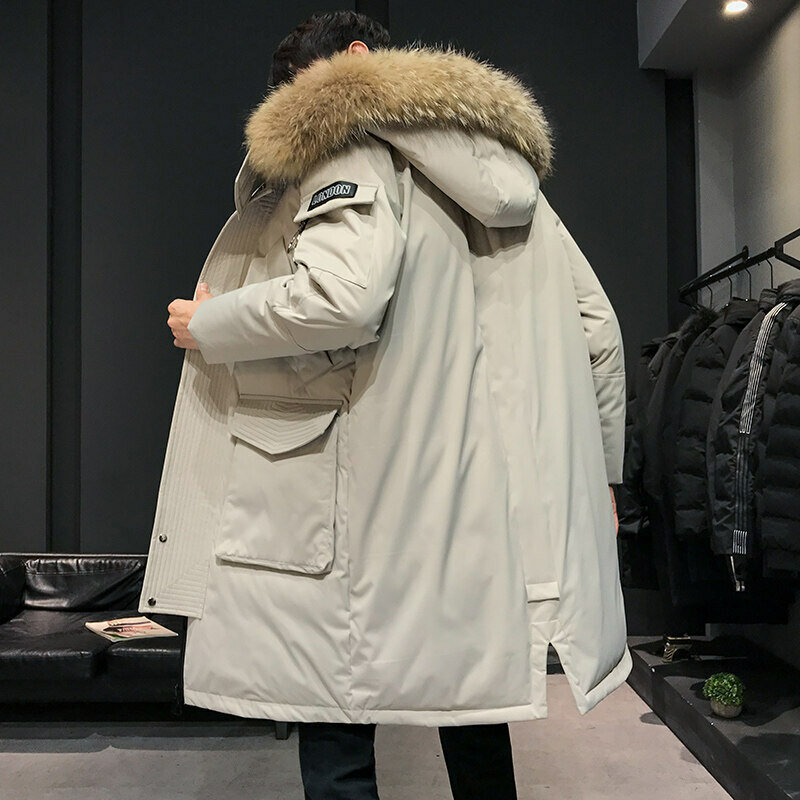 남성용 겨울 다운 재킷, 중간 길이 무릎 길이 2023, 두꺼운 파카 작업 재킷, 트렌디 브랜드, 신상