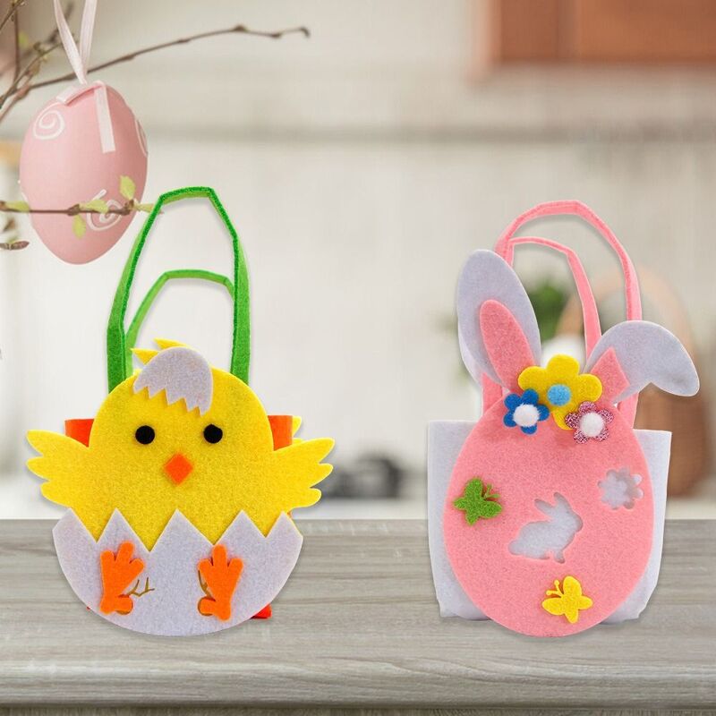 Easter Day Cartoon Felt Handbag Children's Handmade DIY Colorful Candy Bag Easter Chick Rabbit Gift Bag Happy Easter Day Favors