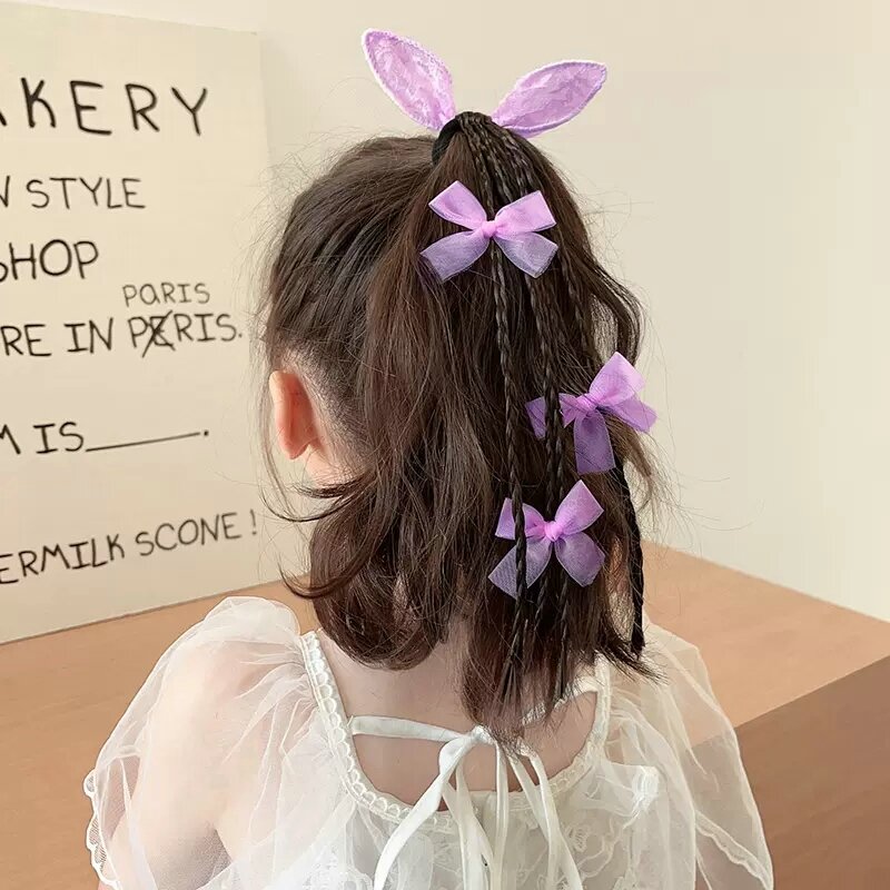 Śliczny motyl pleciony kucyk peruki dla dziewczynek elastyczne gumki do włosów DIY warkocze syntetyczny kucyk z gumką przedłużanie włosów