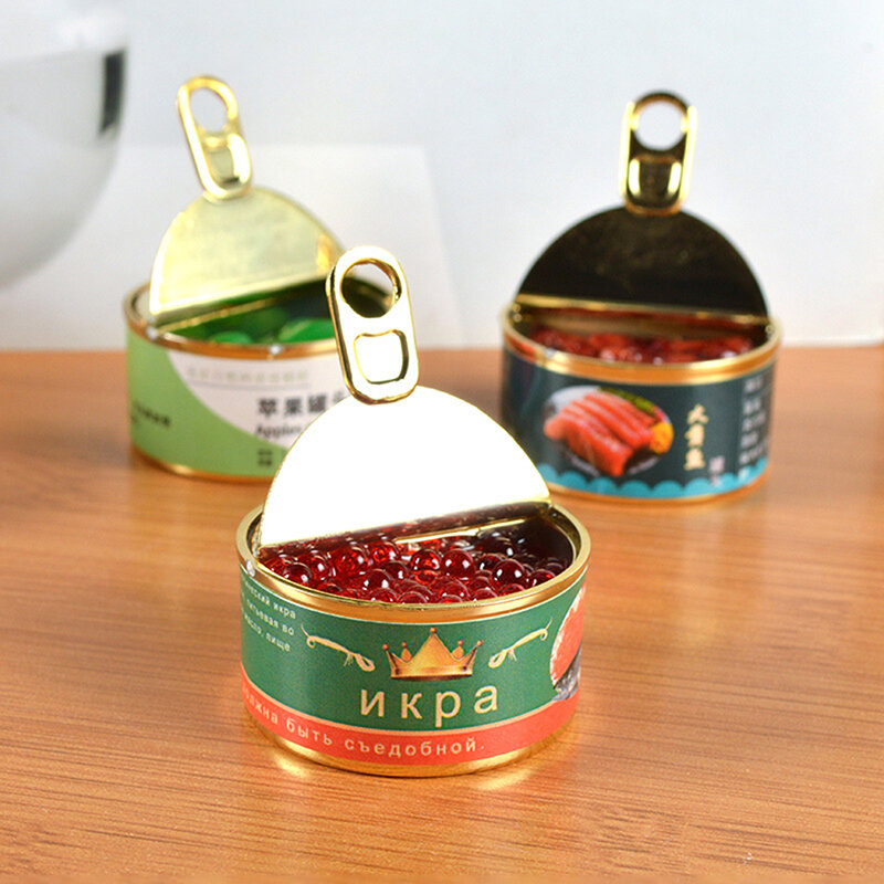 1 buah mainan Model makanan kaleng buah kaviar simulasi Resin Mini rumah boneka Aksesori Dekorasi miniatur dapur rumah boneka