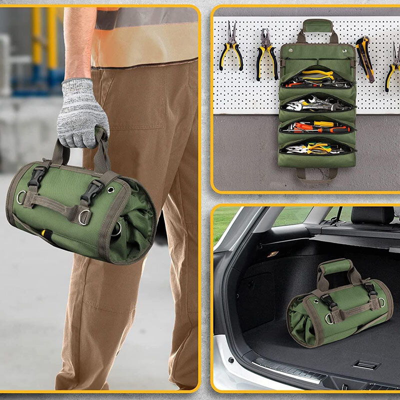 Multi-functional roll hardware bag, garden electrician, carpentry hardware tool kit, car hardware tool storage bag spot
