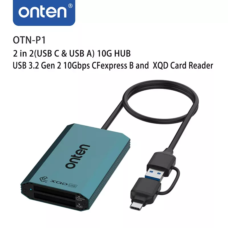 ONTEN OTN-P1 2 in 2(USB C & USB A) HUB 10G USB 3.2 Gen 2 lettore di schede CFexpress B e XQD da 10Gbps