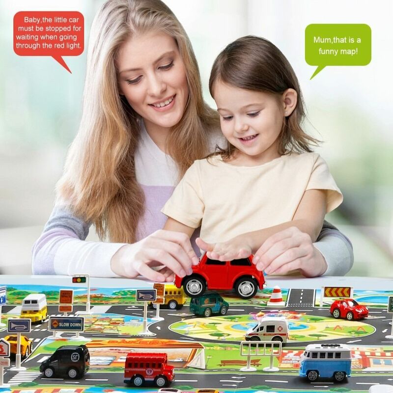 Grandes árvores engraçadas-mapa de tráfego educacional cidade para o bebê jogando, esteira de estacionamento, esteira de estacionamento, sinais, sinalização, rastreamento, tapete do carro