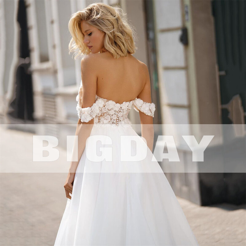 Elegant A-Line Wedding Dresses Sweetheart Off The Shoulder Open Back Lace Tulle Bridal Gown Sweep Train Vestidos De Noiva 2024