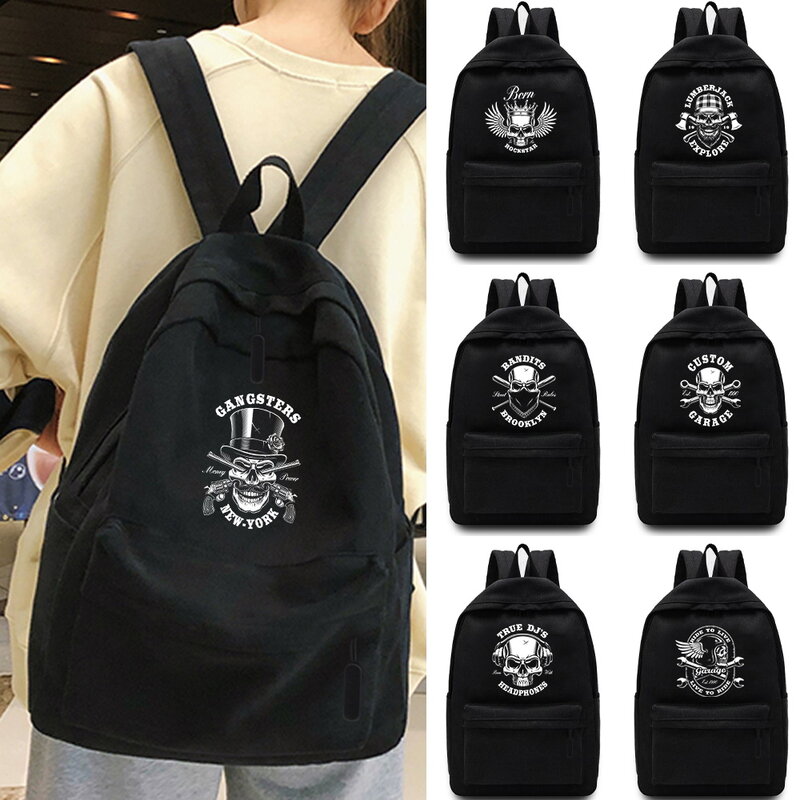 Женский рюкзак с несколькими карманами, повседневная дорожная сумка с принтом черепа, школьный ранец для девочек-подростков