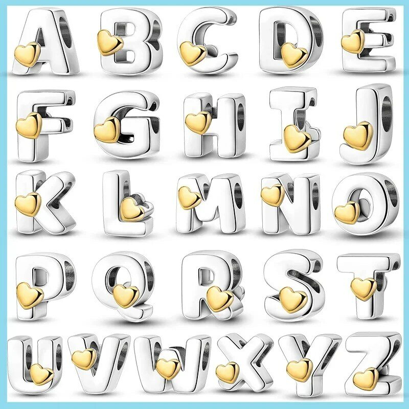 شكل حرف الأبجدية الفضية للنساء ، 26 حرفًا ، تناسب سوار الباندورا الأصلي ، إكسسوارات الإسورة ، مجوهرات سهلة الاستخدام