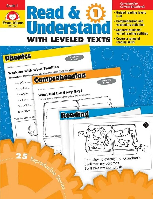 Evan-Moor Reading and Understand Workbook with Leveled Texts, Grade 1, English Book, Age 5, 6, 7, 8, 9781608236701