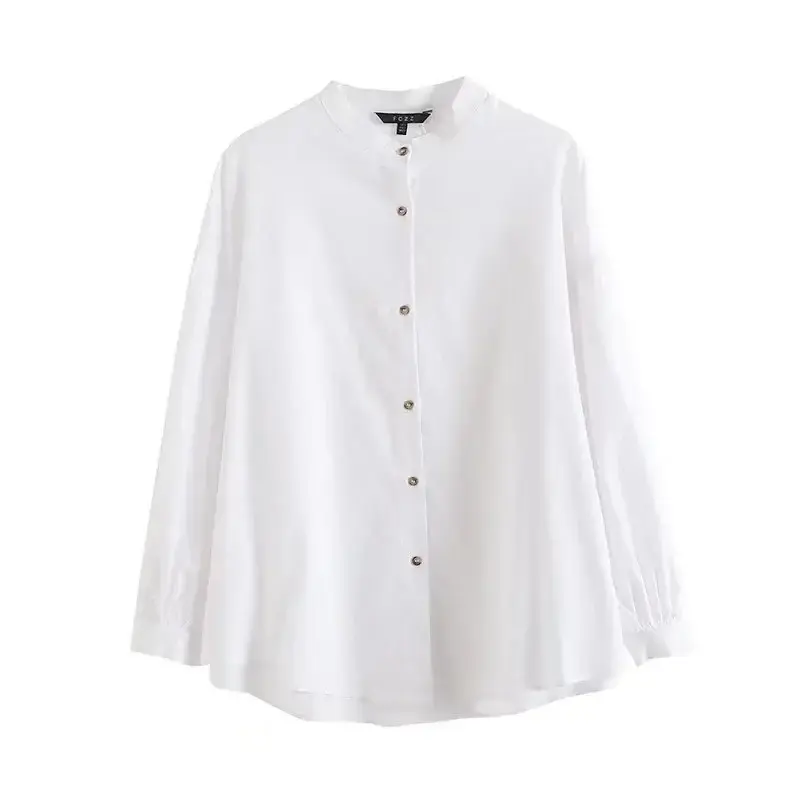 Женская Длинная блузка на пуговицах, Повседневная Свободная двухцветная блузка в стиле ретро с длинными рукавами и круглым вырезом, 2023