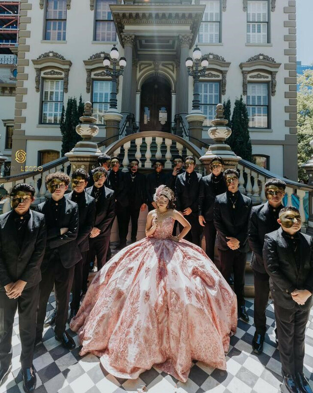 Różowa błyszcząca księżniczka Quinceanera sukienki luksusowa aplikacja Gillter tasle z ramienia bufiasty vestido de 15 quinceañera