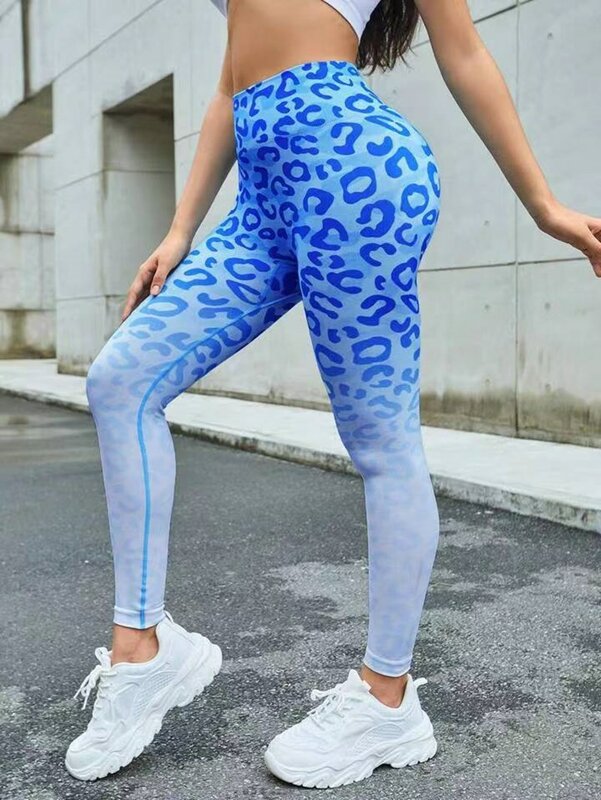 Leopard Print Seamless Leggings para mulheres, cintura alta, sexy Yoga Pants, Scrunch Butt Booty Leggings, Gym Jogging, roupas femininas