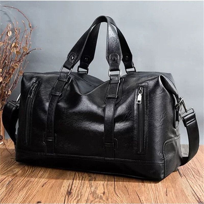 Bolsa de bagagem de couro PU masculina, mochila de grande capacidade masculina Fitness Gym Bag, Weekend Shoulder Crossbody Bag, Business