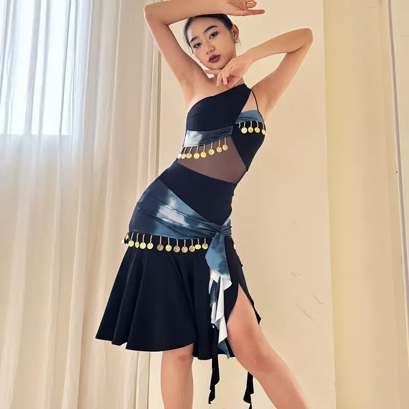 Latin Dance Clothes Women Irregular Tops Skirt Adult Summer Dance Dress Rumba Samba Salsa Dance Performance Clothing DNV20234
