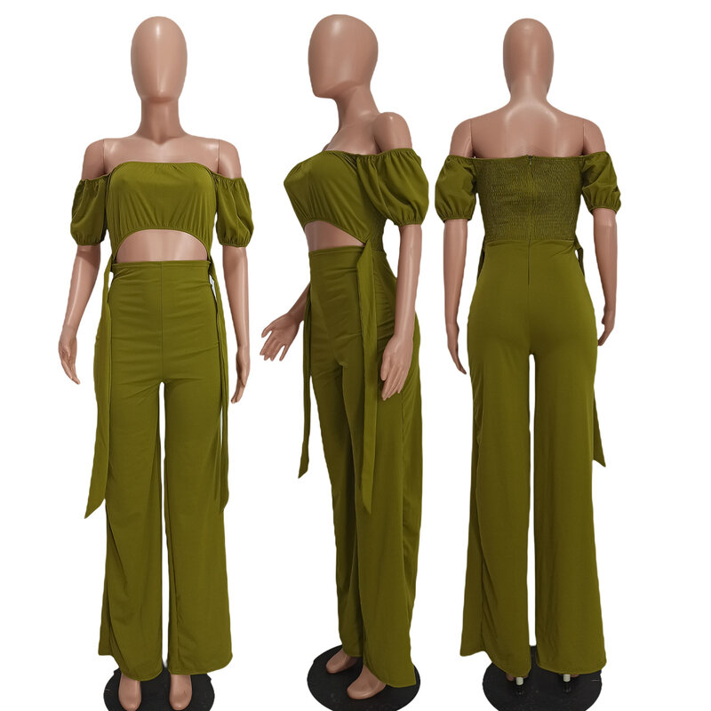 Stylish Women's Elegant One-Shoulder Jumpsuit Spring Solid Color Wide-Leg Pants Lady's High-Waisted Casual Jumpsuit