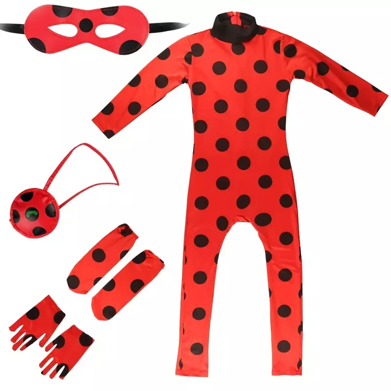 Children's Anime Ladybird Costume with Mask Girl Cosplay Carnival Party Stage Performance Clothing for Kids