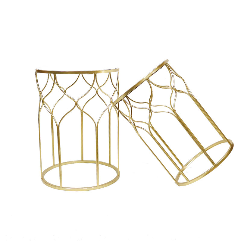 Moderne Gold Metall Rattan Set Von 2 Marmor Runde Seite Kaffee Tisch Luxus Dekorative Gespiegelt Konsole Tisch Für Outdoor Garten