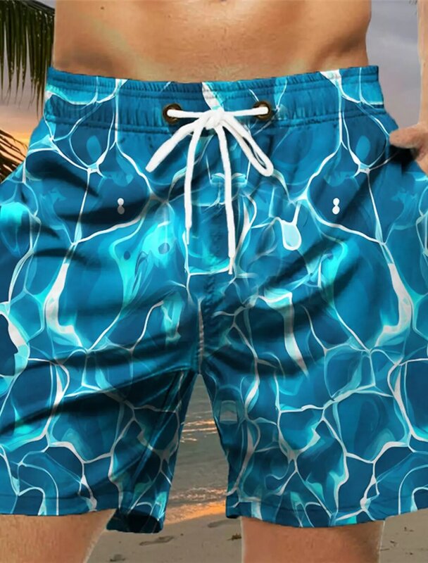 Pantalones cortos de tabla para hombre, bañadores de baño con cordón, bloque de Color, estampado en 3D, secado rápido, informal, Hawaiano para vacaciones