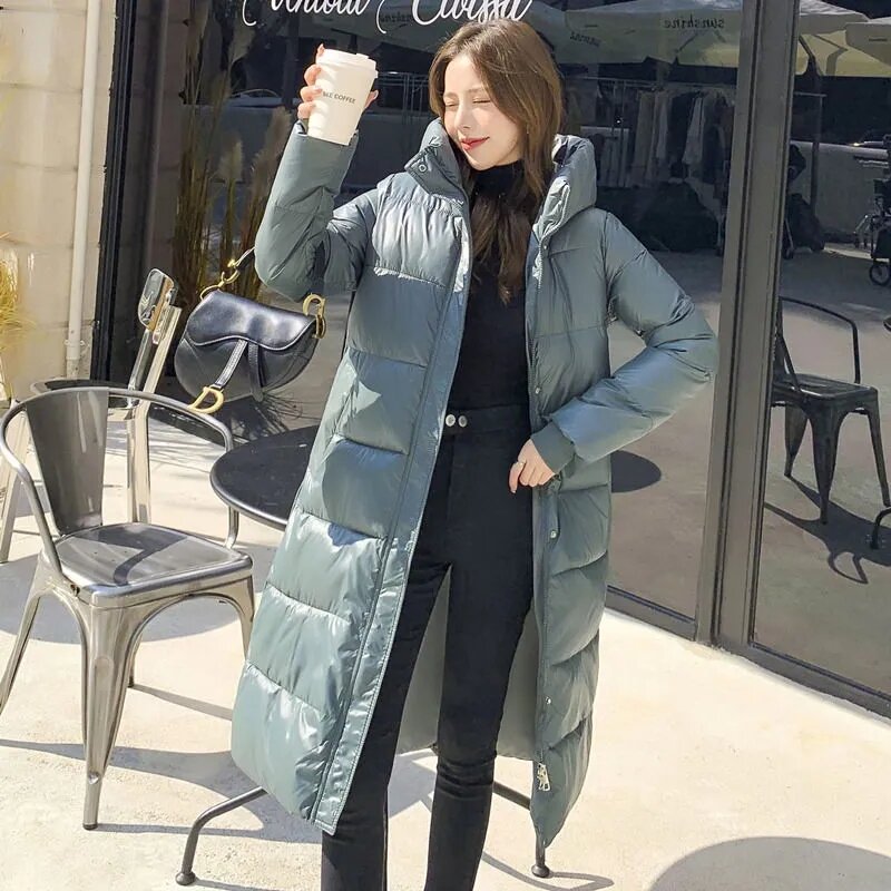 Abrigo largo con capucha para mujer, parka holgada de algodón que combina con todo, moda coreana, talla grande, otoño e invierno, 2024