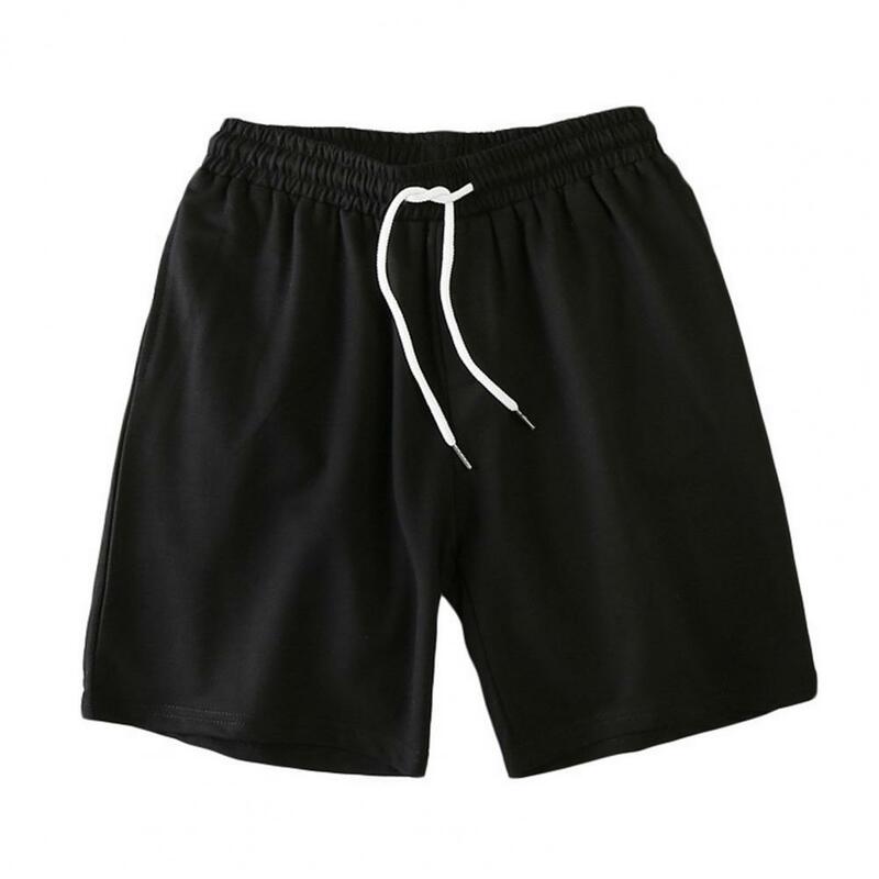Beach Shorts Loose Elastic Waist Drawstring Pockets Solid Color Daily Wear Deep Crotch Knee Length Men Short Pants Male Clothing